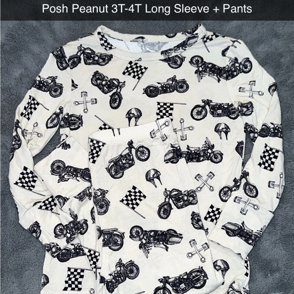 Posh Peanut 3T/4T Motorcycle Checkered Flag Long Sleeve + Pants Bamboo